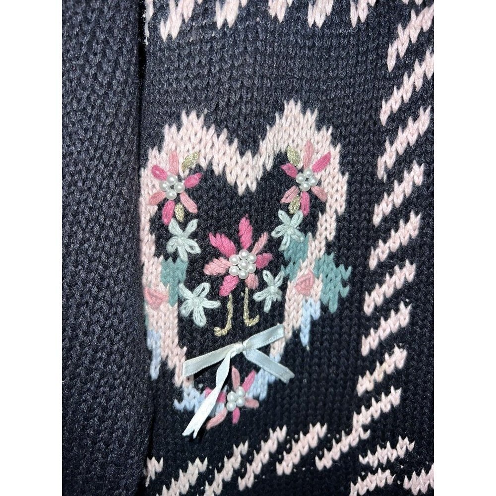 Vintage 90s Katie Lee Heart COTTAGECORE Knitted Tunic Sweater Embellished - Picture 8 of 12